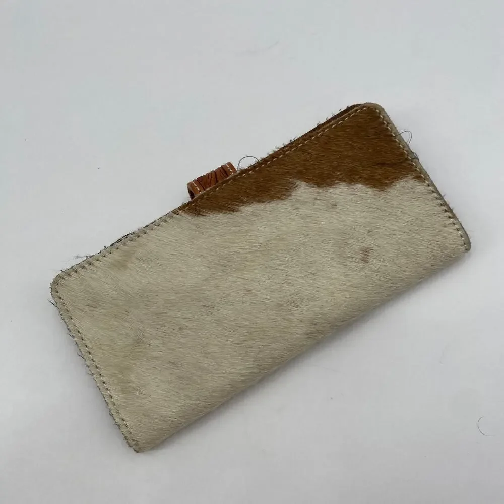 Tooled Leather and Cow Hide Western Bifold Wallet